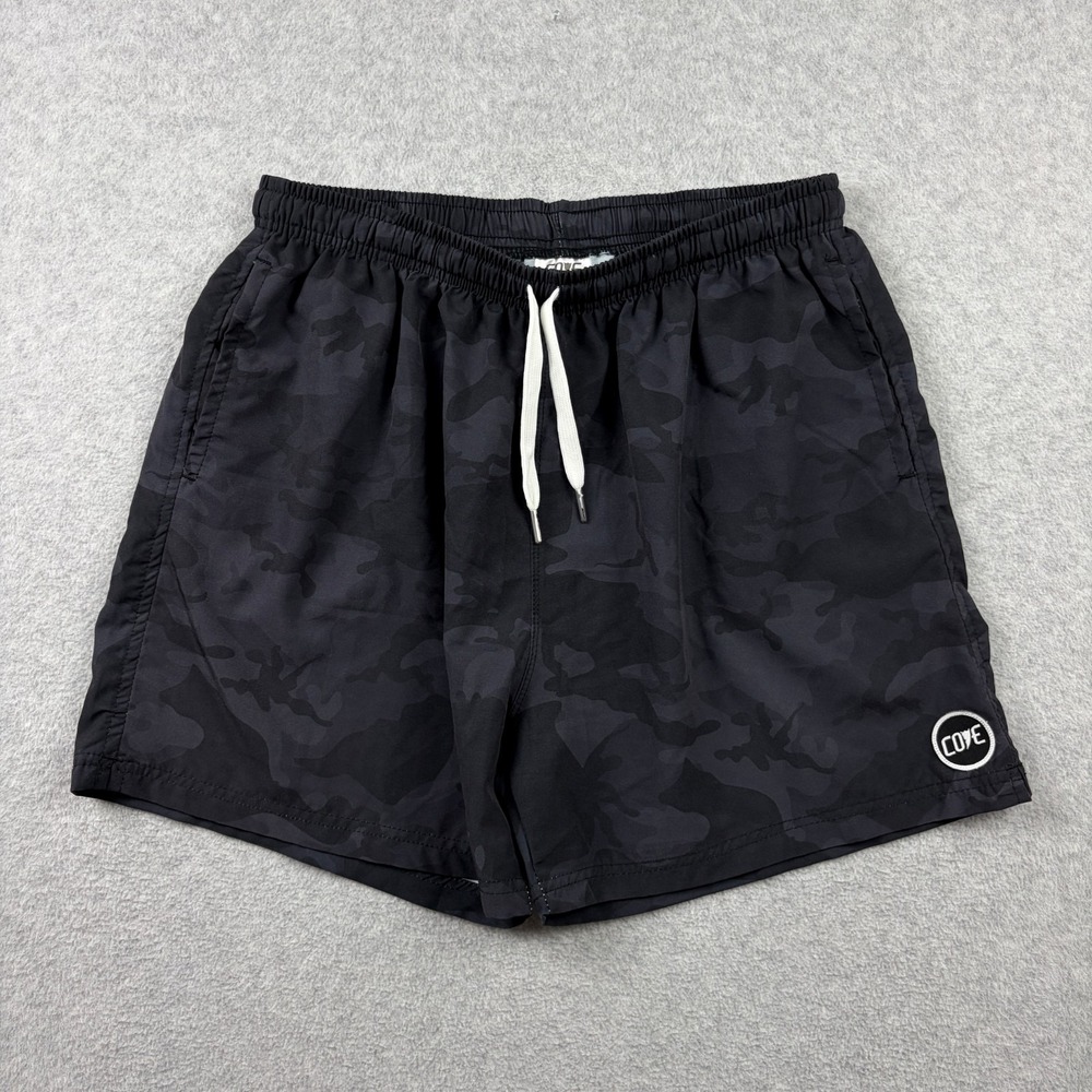 Cove USA Swim Trunks Shorts Mens 36 Black Camo Drawstring Stretch Athletic Beach